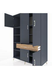 Kronos Dolap 8 Raflı Tek Çekmeceli 5 Kapaklı 132x59x195 Antrasit-Antrasit/Çam