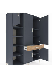 Kronos Dolap 8 Raflı Tek Çekmeceli 5 Kapaklı 132x59x195 Antrasit-Antrasit/Çam