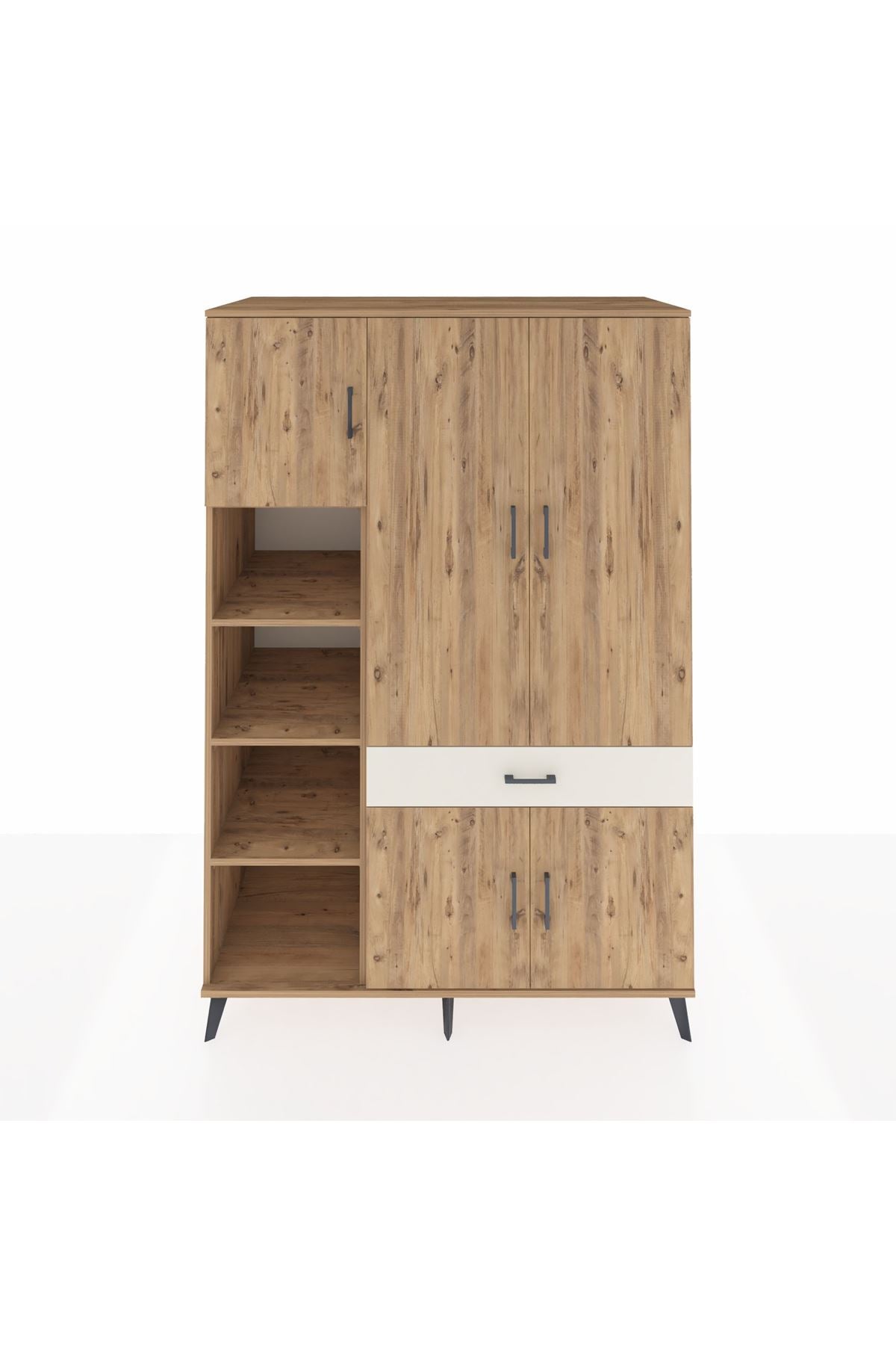 Kronos Dolap 8 Raflı Tek Çekmeceli 5 Kapaklı 132x59x195 Çam-Çam/Aytaşı