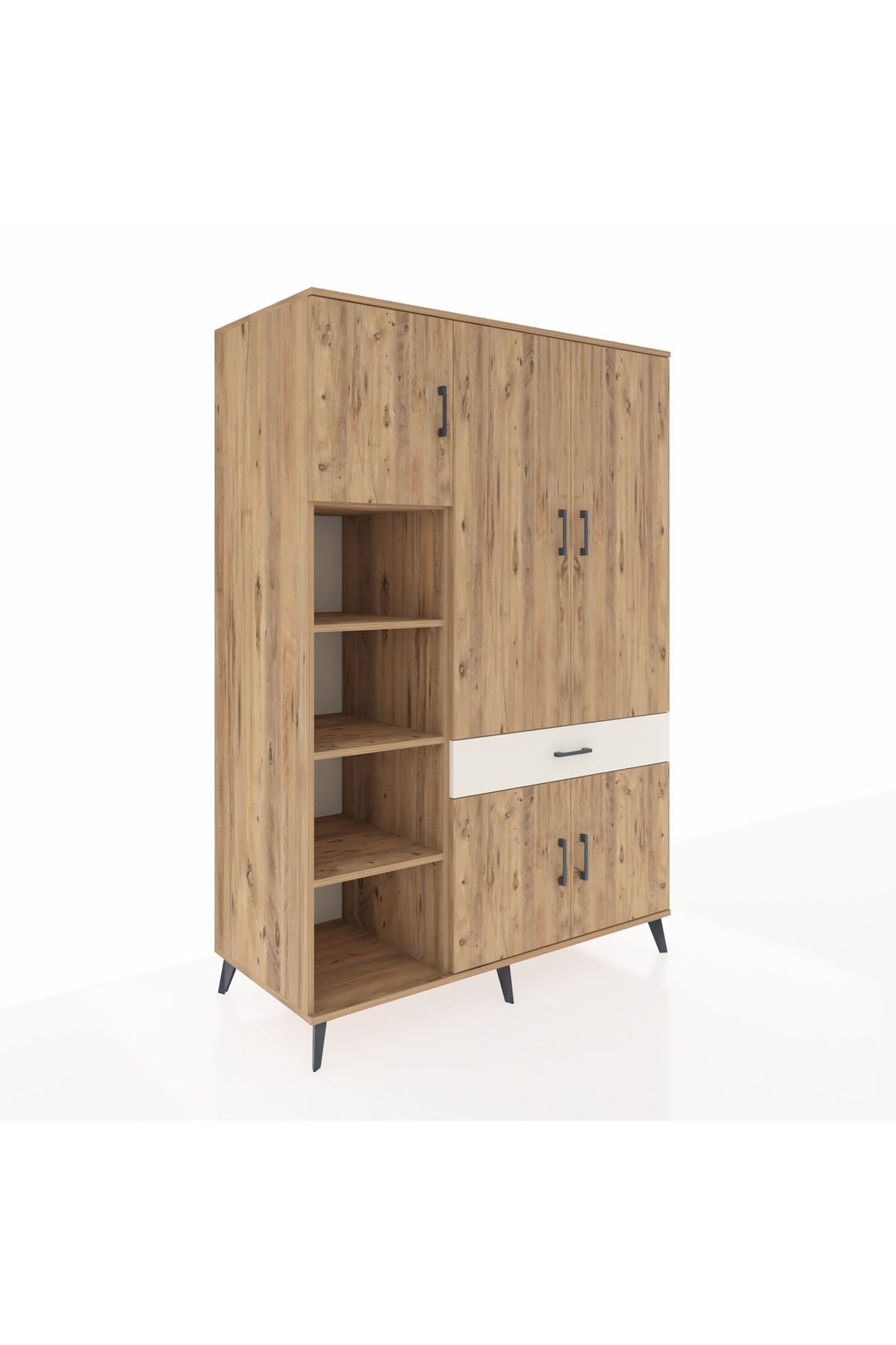 Kronos Dolap 8 Raflı Tek Çekmeceli 5 Kapaklı 132x59x195 Çam-Çam/Aytaşı