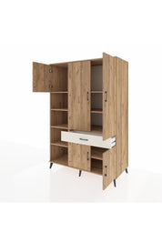 Kronos Dolap 8 Raflı Tek Çekmeceli 5 Kapaklı 132x59x195 Çam-Çam/Aytaşı