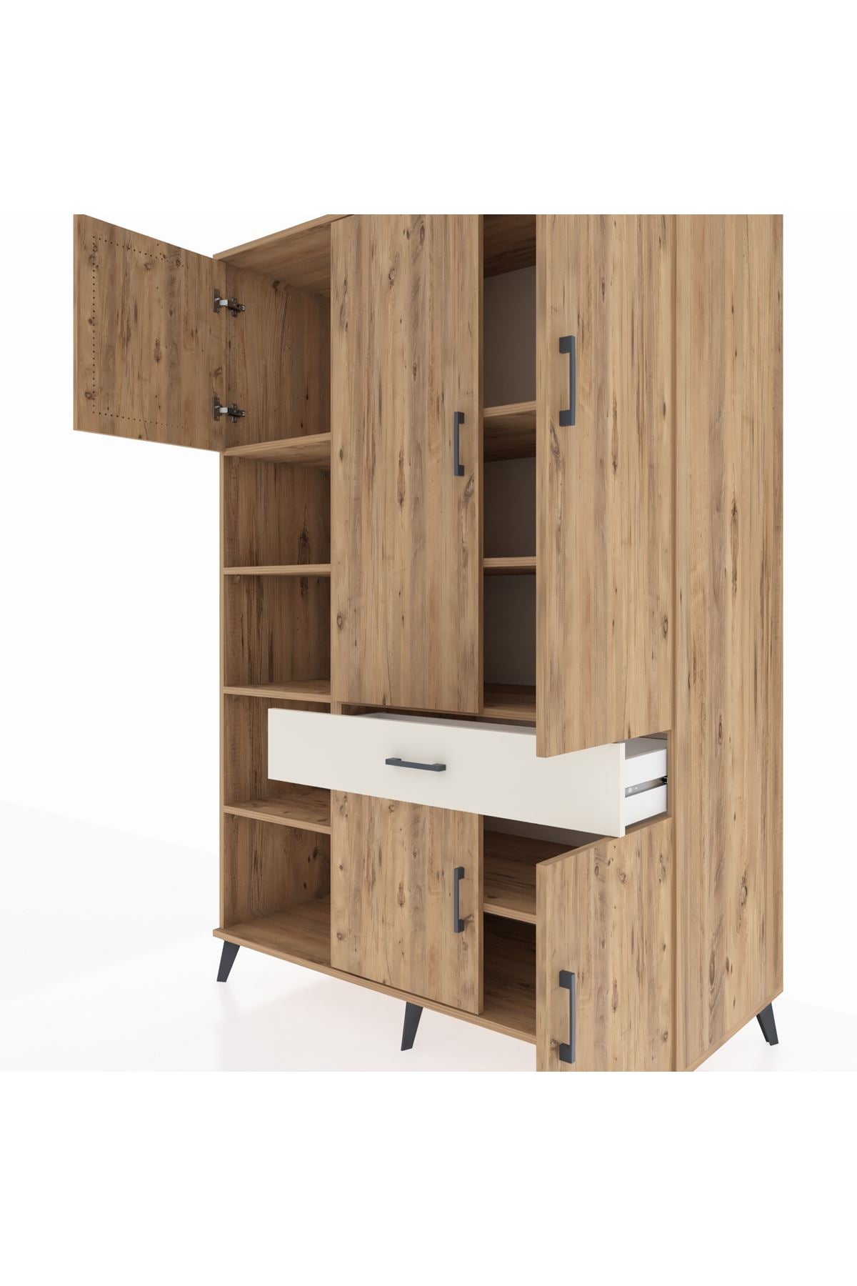 Kronos Dolap 8 Raflı Tek Çekmeceli 5 Kapaklı 132x59x195 Çam-Çam/Aytaşı