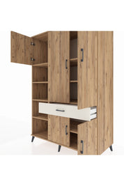 Kronos Dolap 8 Raflı Tek Çekmeceli 5 Kapaklı 132x59x195 Çam-Çam/Aytaşı