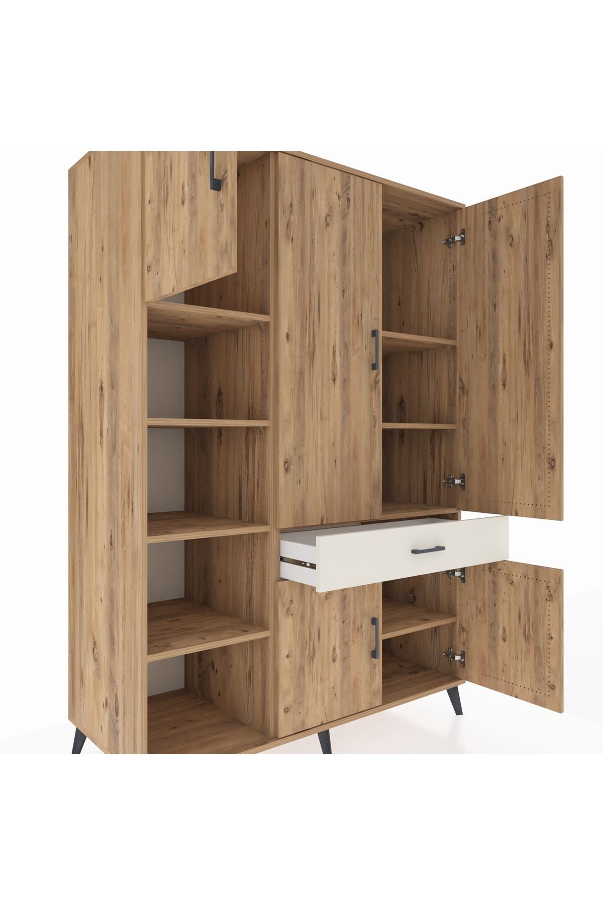 Kronos Dolap 8 Raflı Tek Çekmeceli 5 Kapaklı 132x59x195 Çam-Çam/Aytaşı