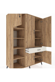 Kronos Dolap 8 Raflı Tek Çekmeceli 5 Kapaklı 132x59x195 Çam-Çam/Aytaşı