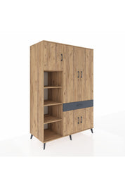 Kronos Dolap 8 Raflı Tek Çekmeceli 5 Kapaklı 132x59x195 Çam-Çam/Antrasit