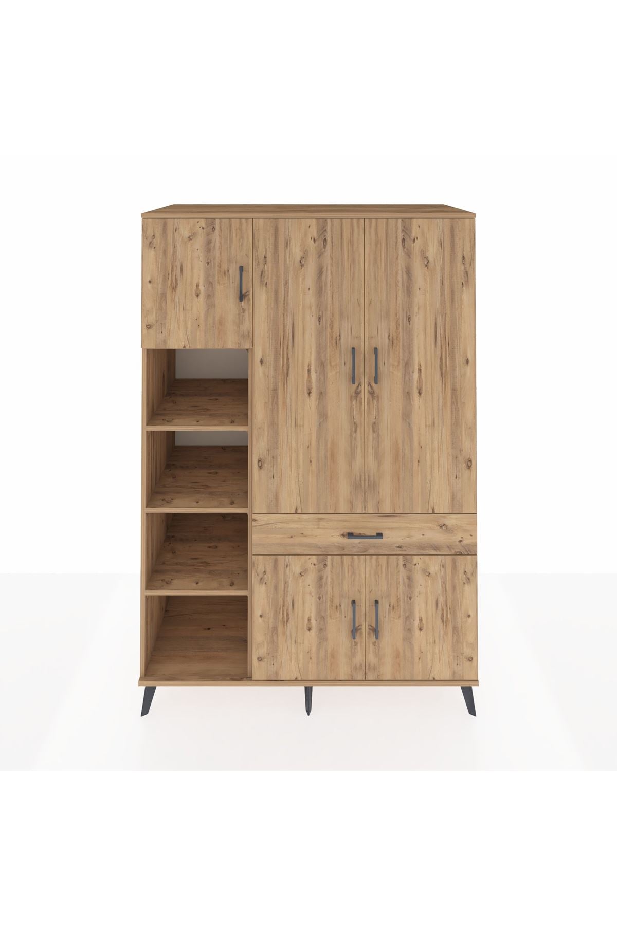 Kronos Dolap 8 Raflı Tek Çekmeceli 5 Kapaklı 132x59x195 Çam-Çam/Çam