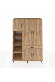 Kronos Dolap 8 Raflı Tek Çekmeceli 5 Kapaklı 132x59x195 Çam-Çam/Çam