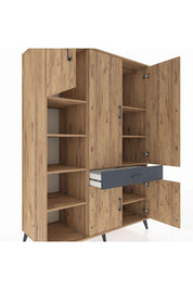 Kronos Dolap 8 Raflı Tek Çekmeceli 5 Kapaklı 132x59x195 Çam-Çam/Antrasit