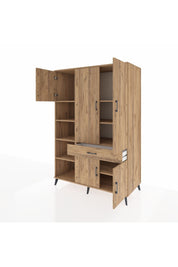 Kronos Dolap 8 Raflı Tek Çekmeceli 5 Kapaklı 132x59x195 Çam-Çam/Çam