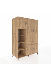 Kronos Dolap 8 Raflı Tek Çekmeceli 5 Kapaklı 132x59x195 Çam-Çam/Çam