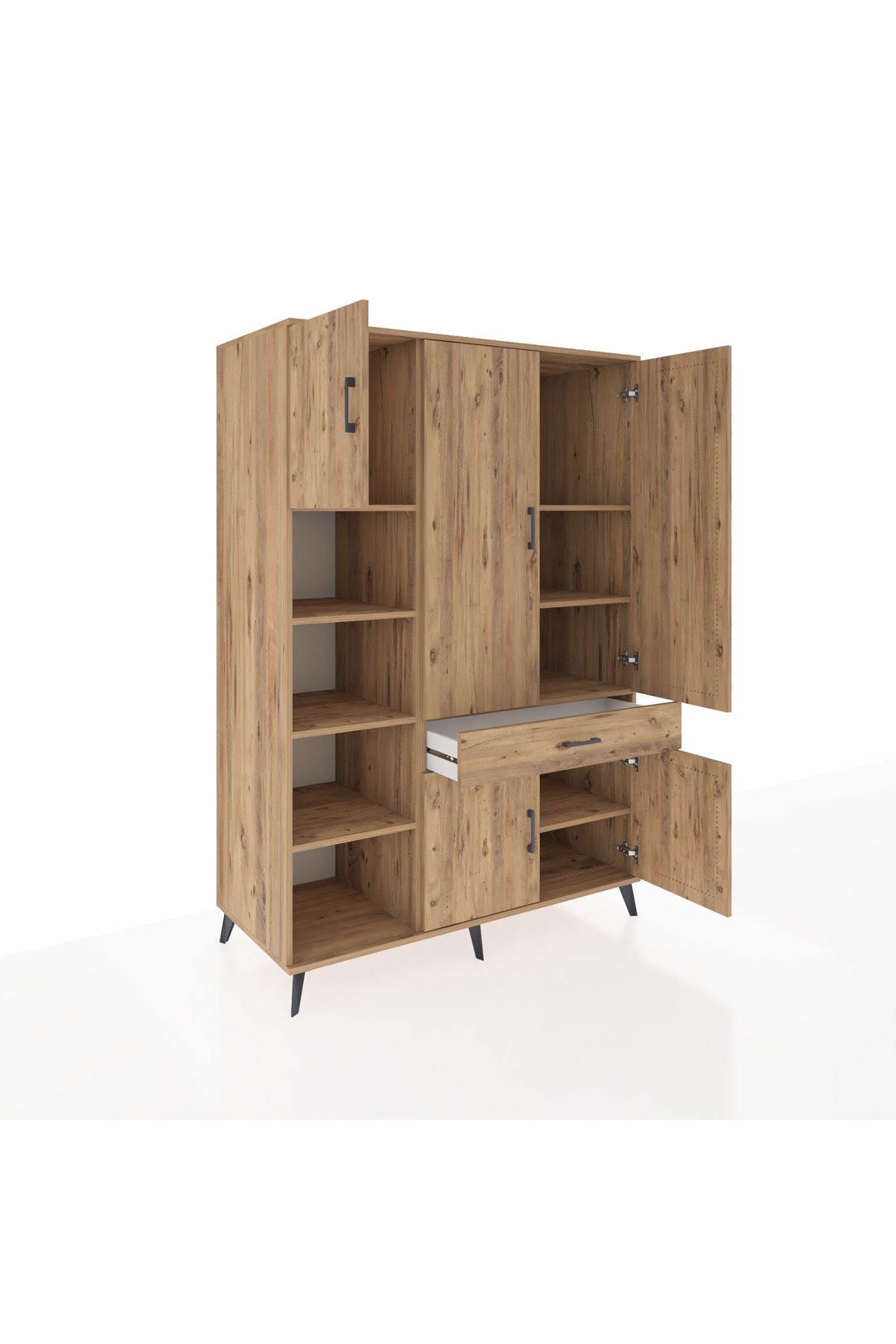 Kronos Dolap 8 Raflı Tek Çekmeceli 5 Kapaklı 132x59x195 Çam-Çam/Çam