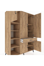 Kronos Dolap 8 Raflı Tek Çekmeceli 5 Kapaklı 132x59x195 Çam-Çam/Çam