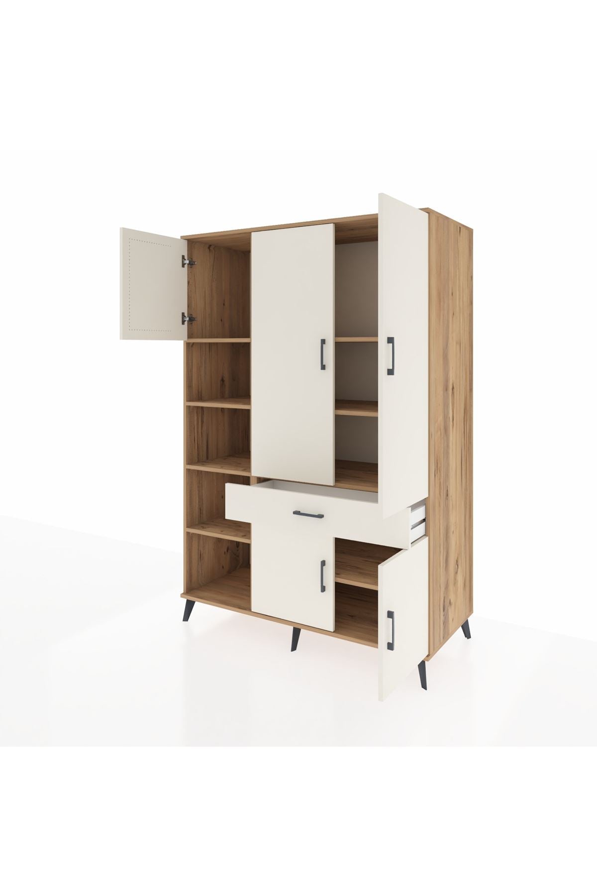 Kronos Dolap 8 Raflı Tek Çekmeceli 5 Kapaklı 132x59x195 Çam-Aytaşı/Aytaşı