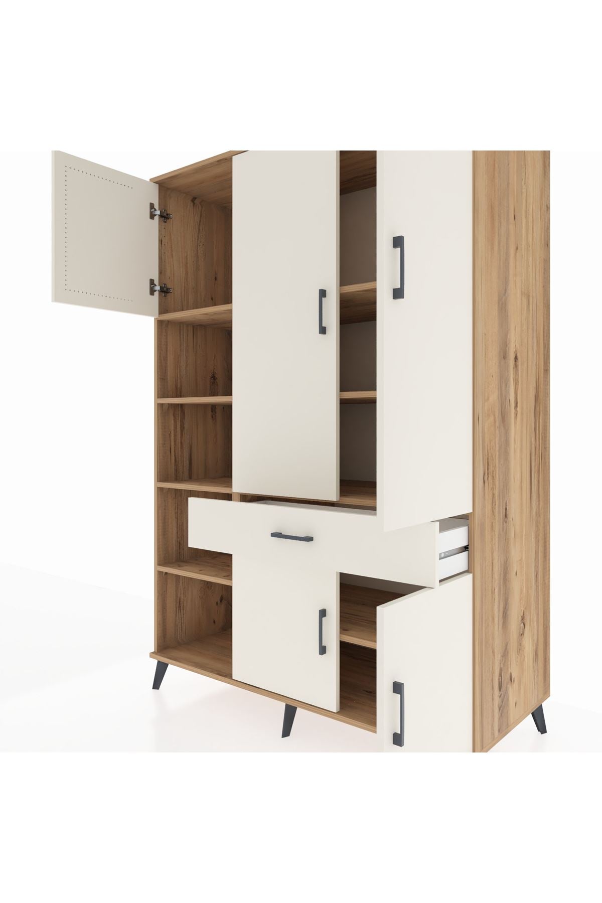 Kronos Dolap 8 Raflı Tek Çekmeceli 5 Kapaklı 132x59x195 Çam-Aytaşı/Aytaşı