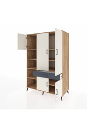 Kronos Dolap 8 Raflı Tek Çekmeceli 5 Kapaklı 132x59x195 Çam-Aytaşı/Antrasit