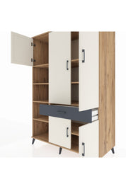 Kronos Dolap 8 Raflı Tek Çekmeceli 5 Kapaklı 132x59x195 Çam-Aytaşı/Antrasit