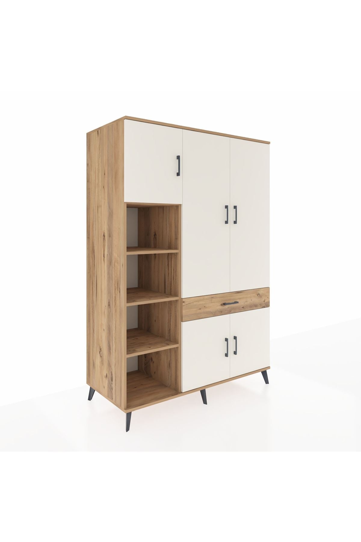 Kronos Dolap 8 Raflı Tek Çekmeceli 5 Kapaklı 132x59x195 Çam-Aytaşı/Çam