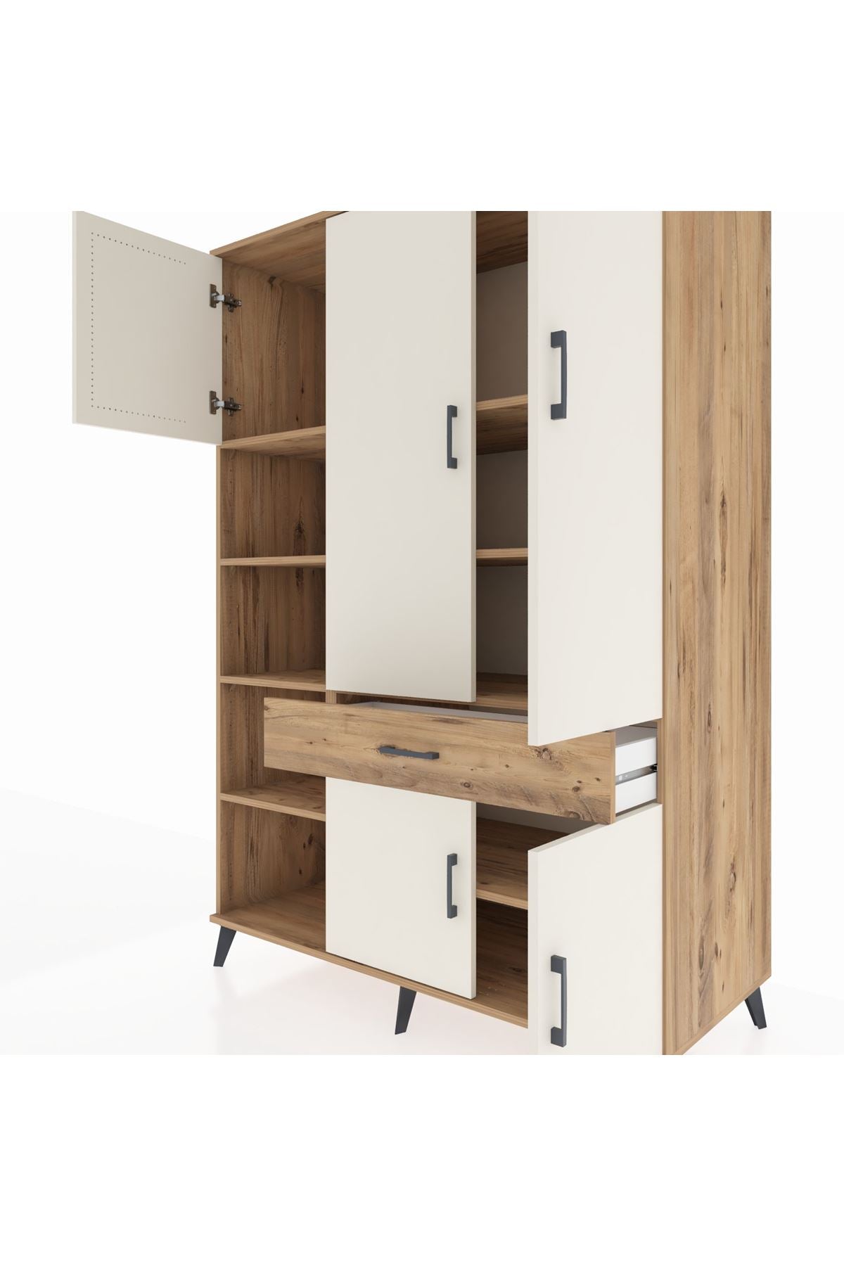 Kronos Dolap 8 Raflı Tek Çekmeceli 5 Kapaklı 132x59x195 Çam-Aytaşı/Çam