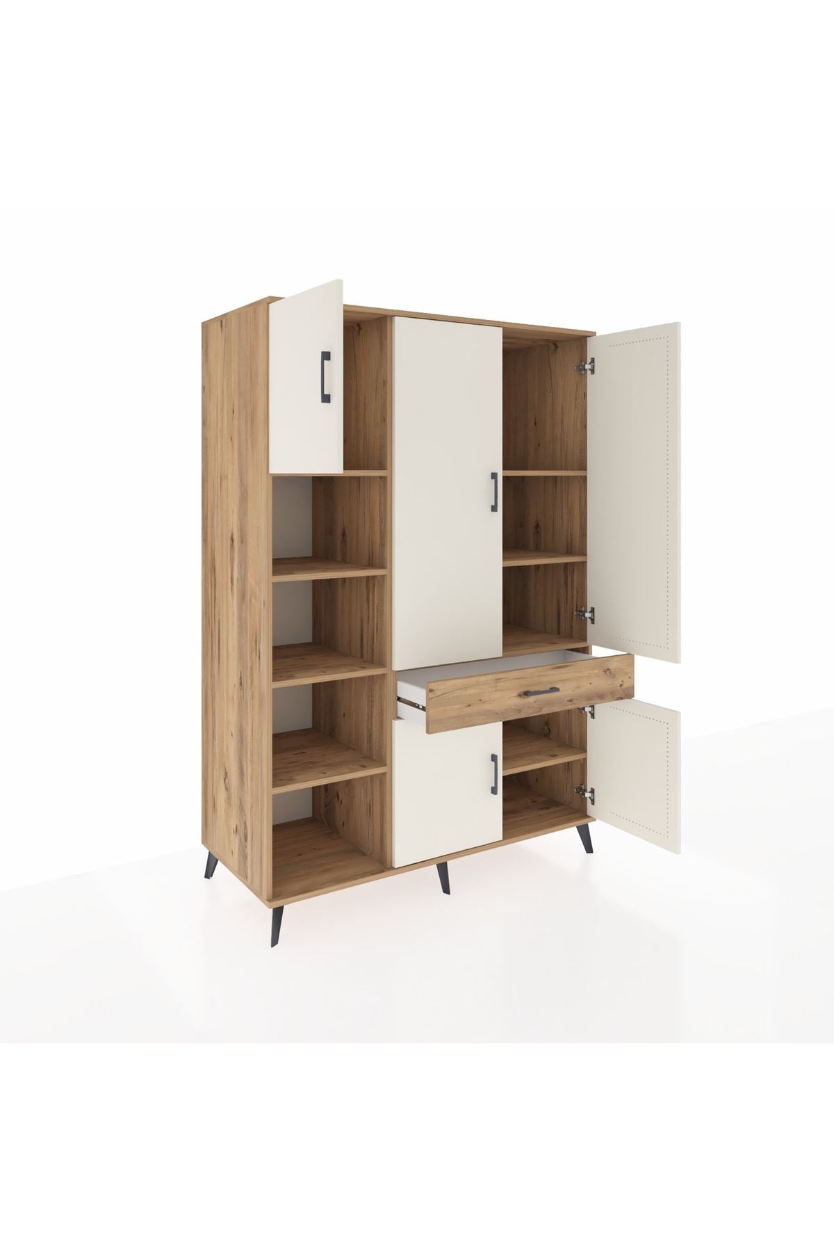 Kronos Dolap 8 Raflı Tek Çekmeceli 5 Kapaklı 132x59x195 Çam-Aytaşı/Çam