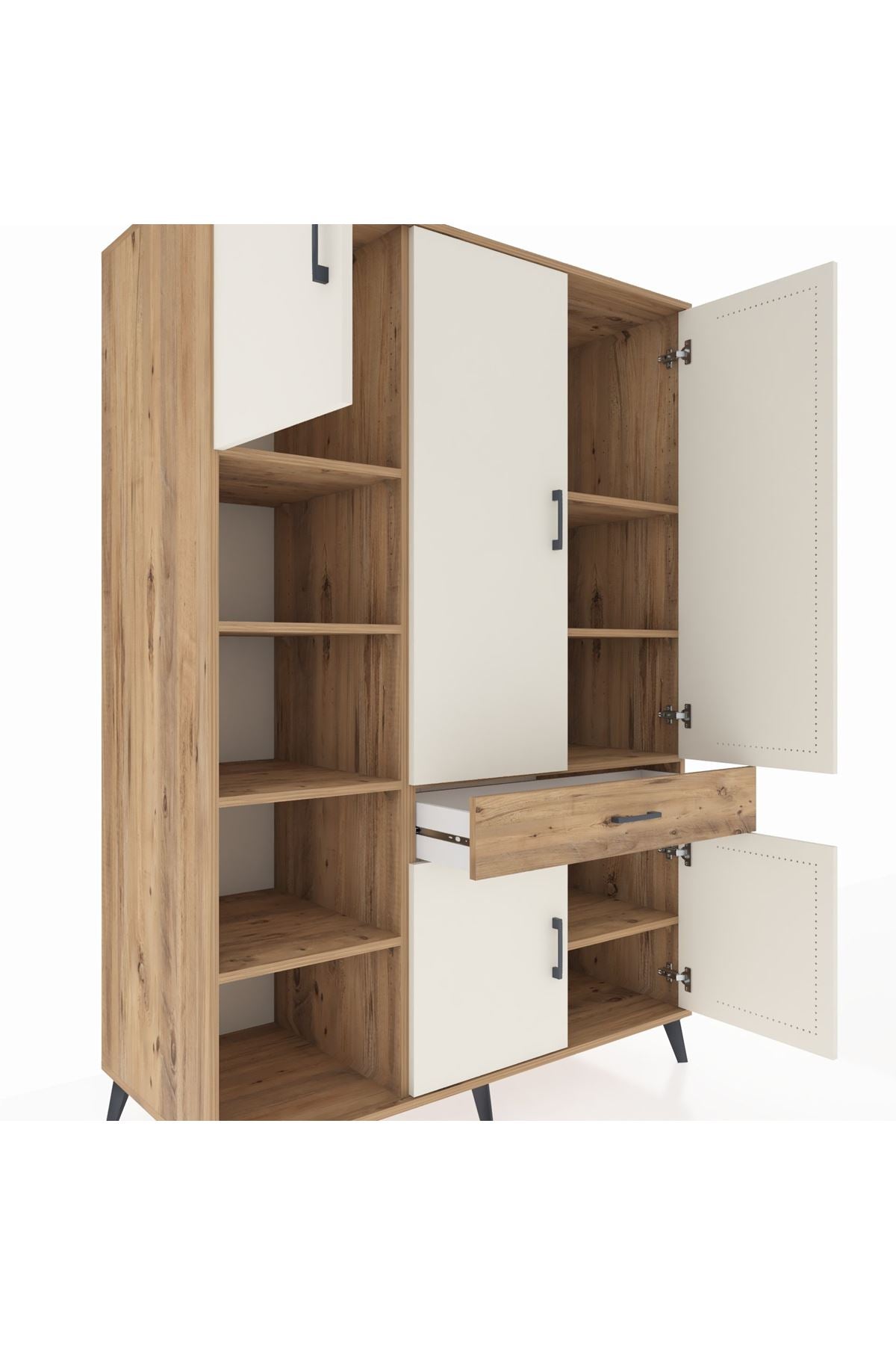 Kronos Dolap 8 Raflı Tek Çekmeceli 5 Kapaklı 132x59x195 Çam-Aytaşı/Çam