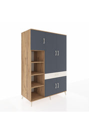 Kronos Dolap 8 Raflı Tek Çekmeceli 5 Kapaklı 132x59x195 Çam-Antrasit/Aytaşı