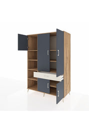 Kronos Dolap 8 Raflı Tek Çekmeceli 5 Kapaklı 132x59x195 Çam-Antrasit/Aytaşı