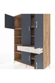 Kronos Dolap 8 Raflı Tek Çekmeceli 5 Kapaklı 132x59x195 Çam-Antrasit/Aytaşı