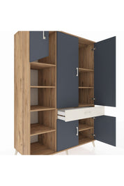 Kronos Dolap 8 Raflı Tek Çekmeceli 5 Kapaklı 132x59x195 Çam-Antrasit/Aytaşı