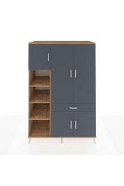 Kronos Dolap 8 Raflı Tek Çekmeceli 5 Kapaklı 132x59x195 Çam-Antrasit/Antrasit