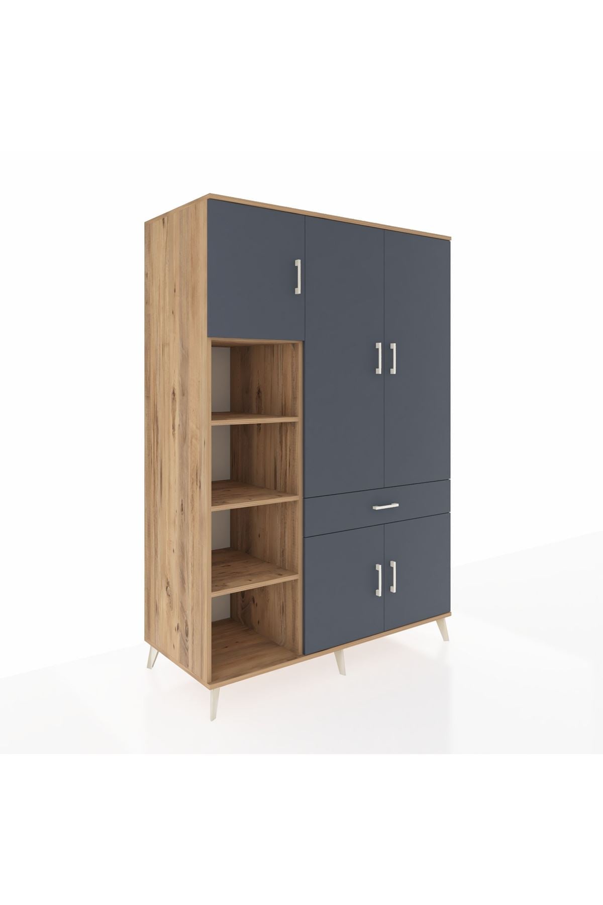 Kronos Dolap 8 Raflı Tek Çekmeceli 5 Kapaklı 132x59x195 Çam-Antrasit/Antrasit