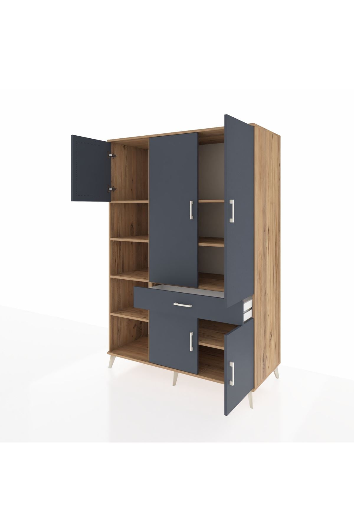 Kronos Dolap 8 Raflı Tek Çekmeceli 5 Kapaklı 132x59x195 Çam-Antrasit/Antrasit