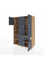 Kronos Dolap 8 Raflı Tek Çekmeceli 5 Kapaklı 132x59x195 Çam-Antrasit/Antrasit