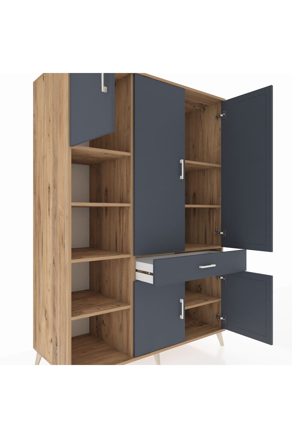 Kronos Dolap 8 Raflı Tek Çekmeceli 5 Kapaklı 132x59x195 Çam-Antrasit/Antrasit