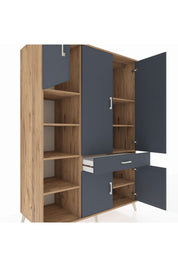 Kronos Dolap 8 Raflı Tek Çekmeceli 5 Kapaklı 132x59x195 Çam-Antrasit/Antrasit