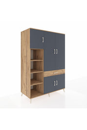 Kronos Dolap 8 Raflı Tek Çekmeceli 5 Kapaklı 132x59x195 Çam-Antrasit/Çam