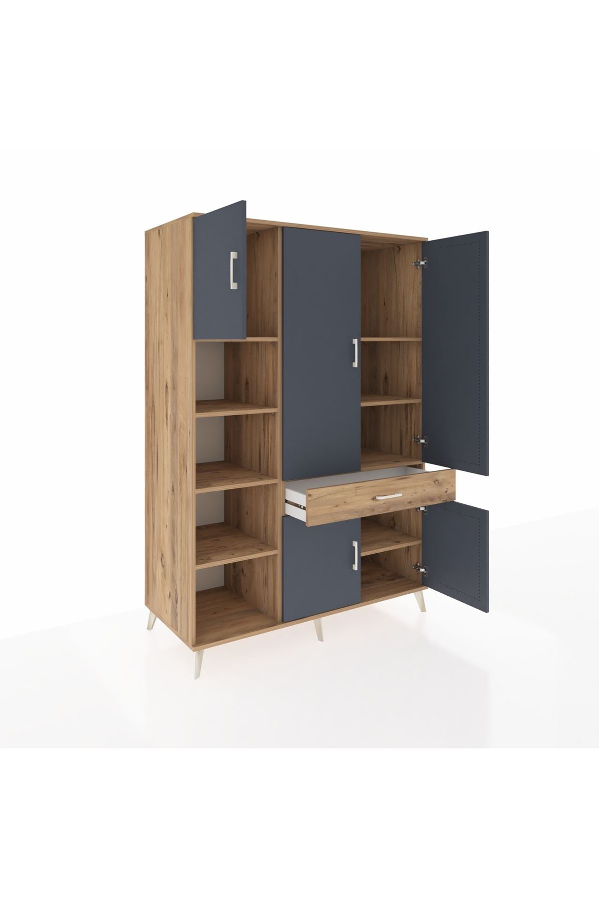 Kronos Dolap 8 Raflı Tek Çekmeceli 5 Kapaklı 132x59x195 Çam-Antrasit/Çam