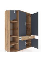 Kronos Dolap 8 Raflı Tek Çekmeceli 5 Kapaklı 132x59x195 Çam-Antrasit/Çam