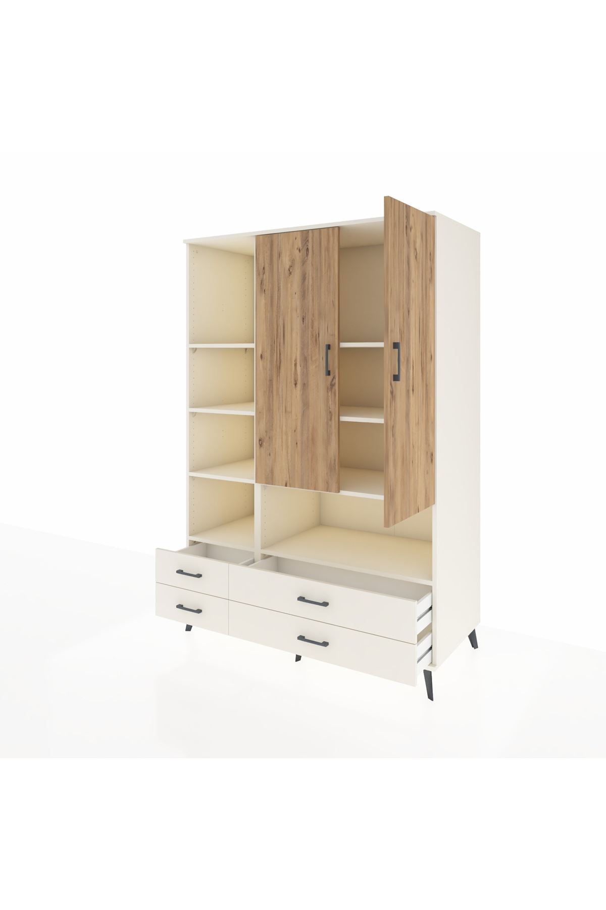 Kronos Dolap 8 Raflı 4 Çekmeceli 2 Kapaklı 132x59x195 Aytaşı-Çam/Aytaşı