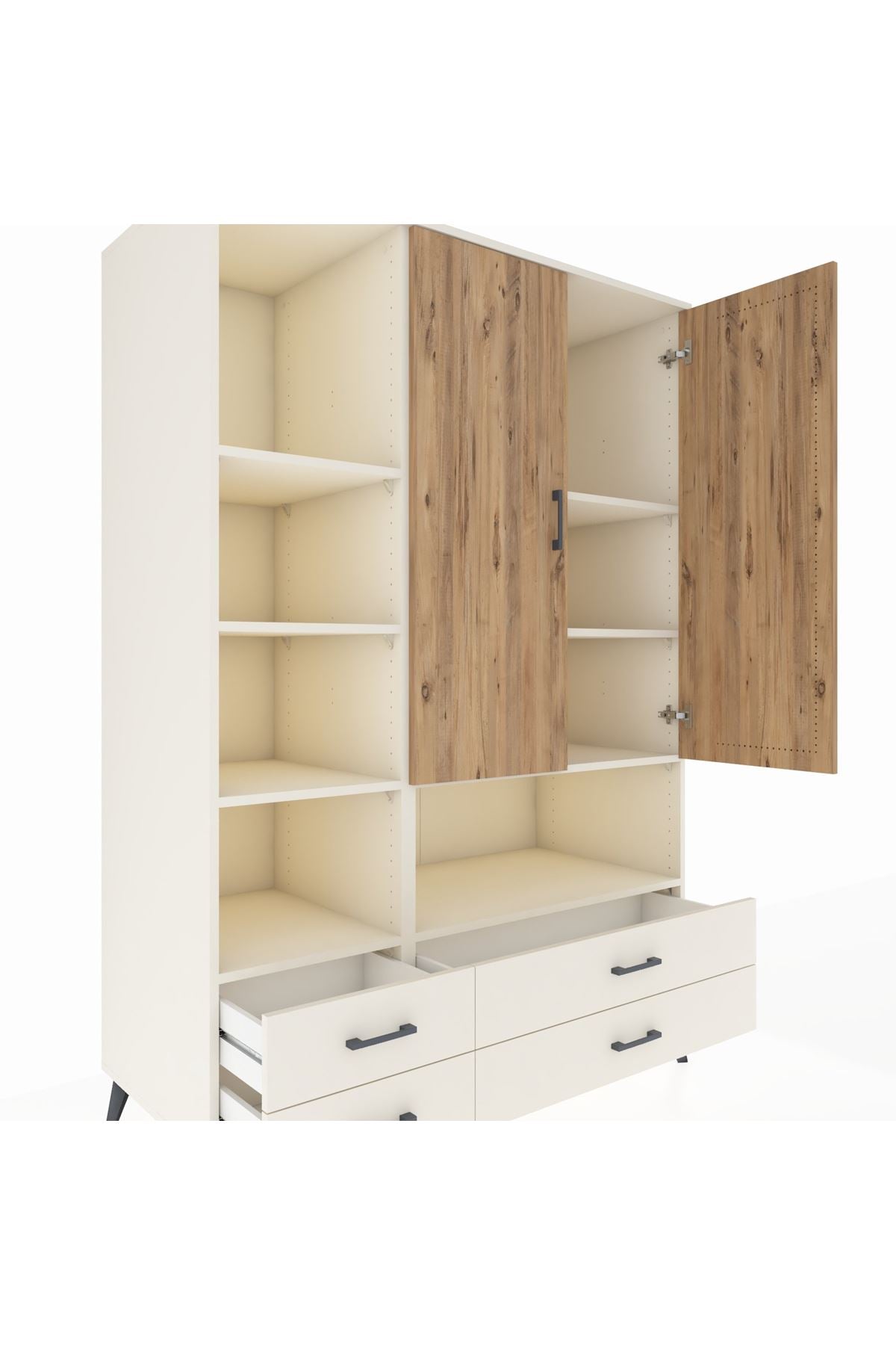 Kronos Dolap 8 Raflı 4 Çekmeceli 2 Kapaklı 132x59x195 Aytaşı-Çam/Aytaşı