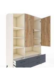 Kronos Dolap 8 Raflı 4 Çekmeceli 2 Kapaklı 132x59x195 Aytaşı-Çam/Antrasit