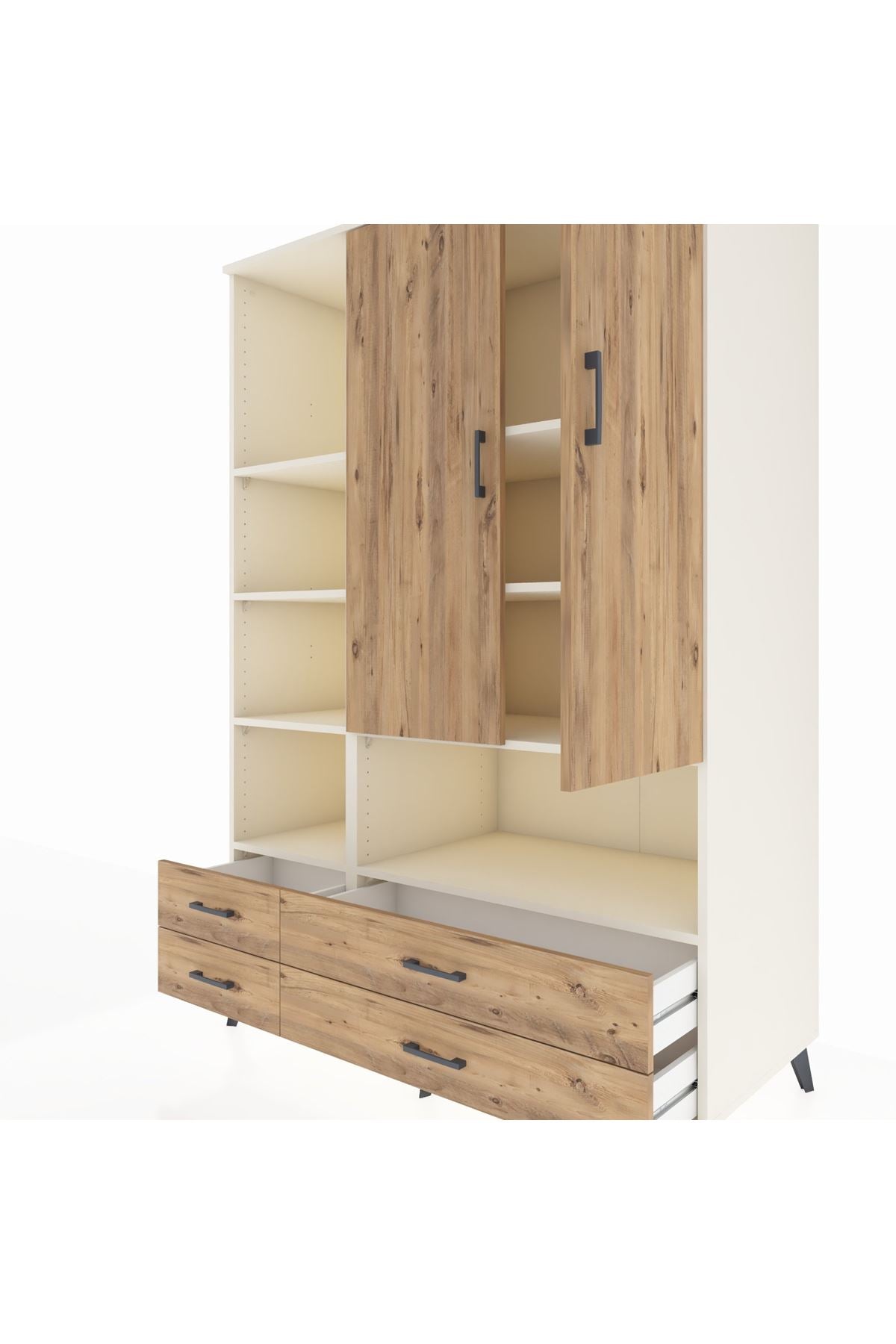 Kronos Dolap 8 Raflı 4 Çekmeceli 2 Kapaklı 132x59x195 Aytaşı-Çam/Çam