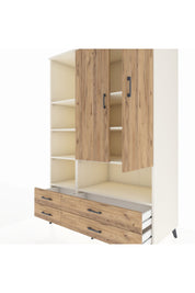 Kronos Dolap 8 Raflı 4 Çekmeceli 2 Kapaklı 132x59x195 Aytaşı-Çam/Çam