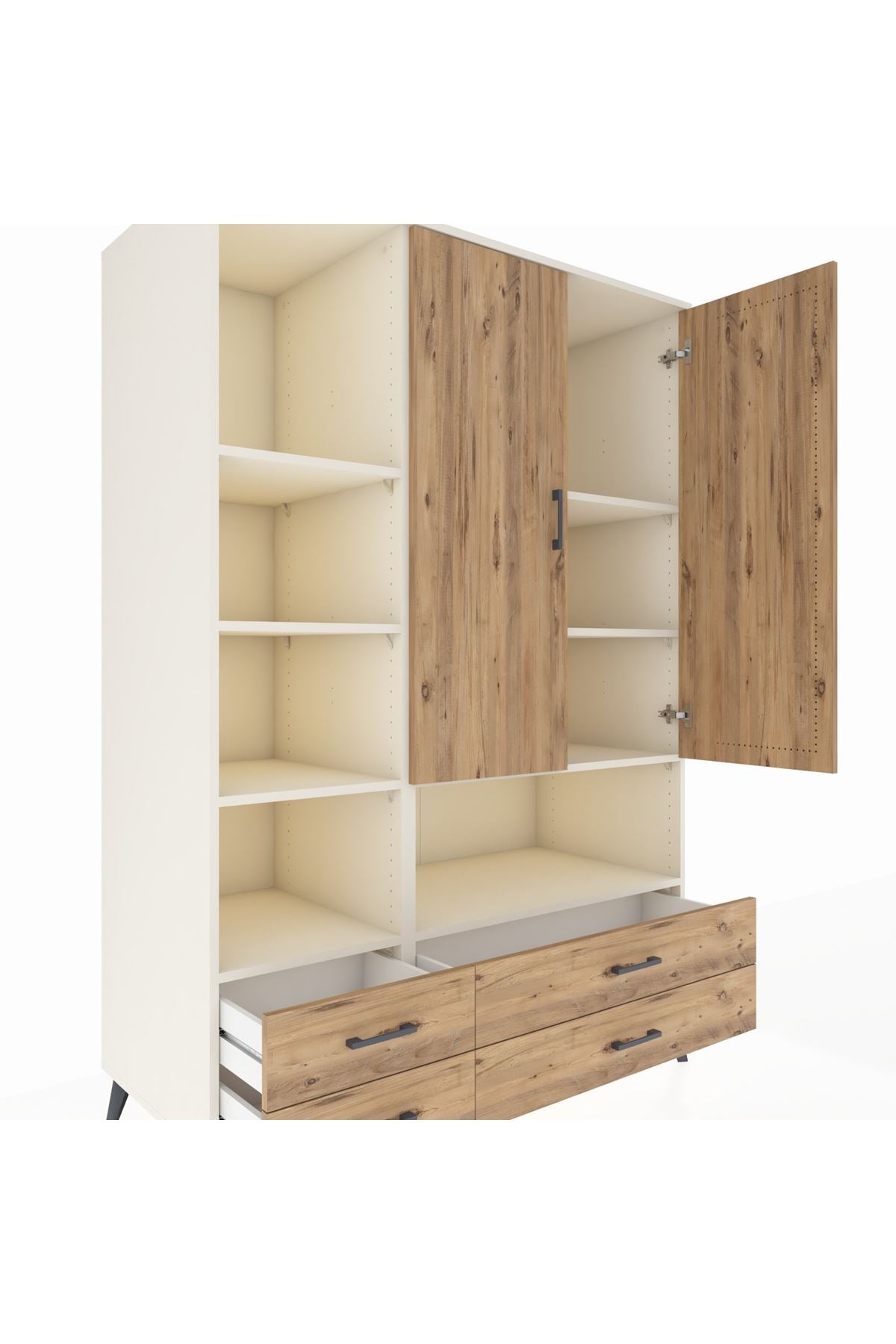 Kronos Dolap 8 Raflı 4 Çekmeceli 2 Kapaklı 132x59x195 Aytaşı-Çam/Çam