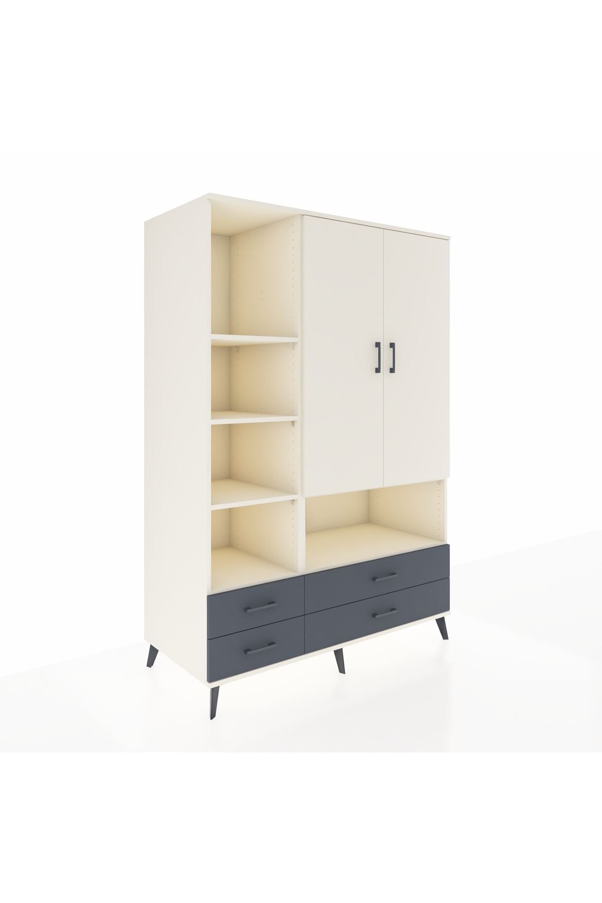 Kronos Dolap 8 Raflı 4 Çekmeceli 2 Kapaklı 132x59x195 Aytaşı-Aytaşı/Antrasit