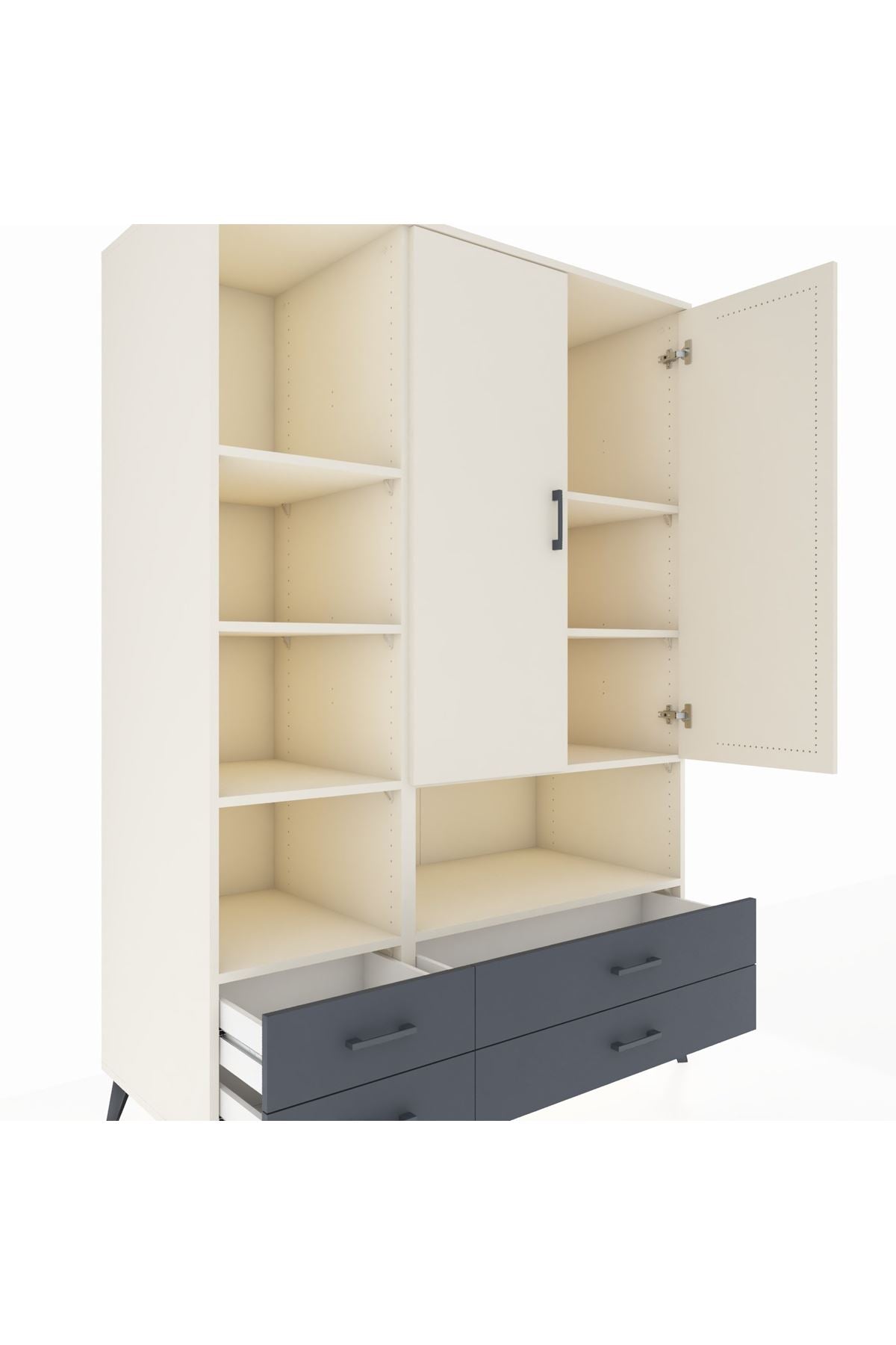 Kronos Dolap 8 Raflı 4 Çekmeceli 2 Kapaklı 132x59x195 Aytaşı-Aytaşı/Antrasit