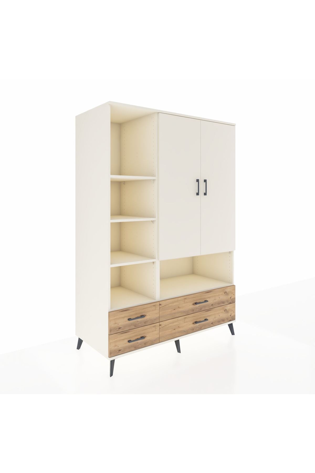 Kronos Dolap 8 Raflı 4 Çekmeceli 2 Kapaklı 132x59x195 Aytaşı-Aytaşı/Çam