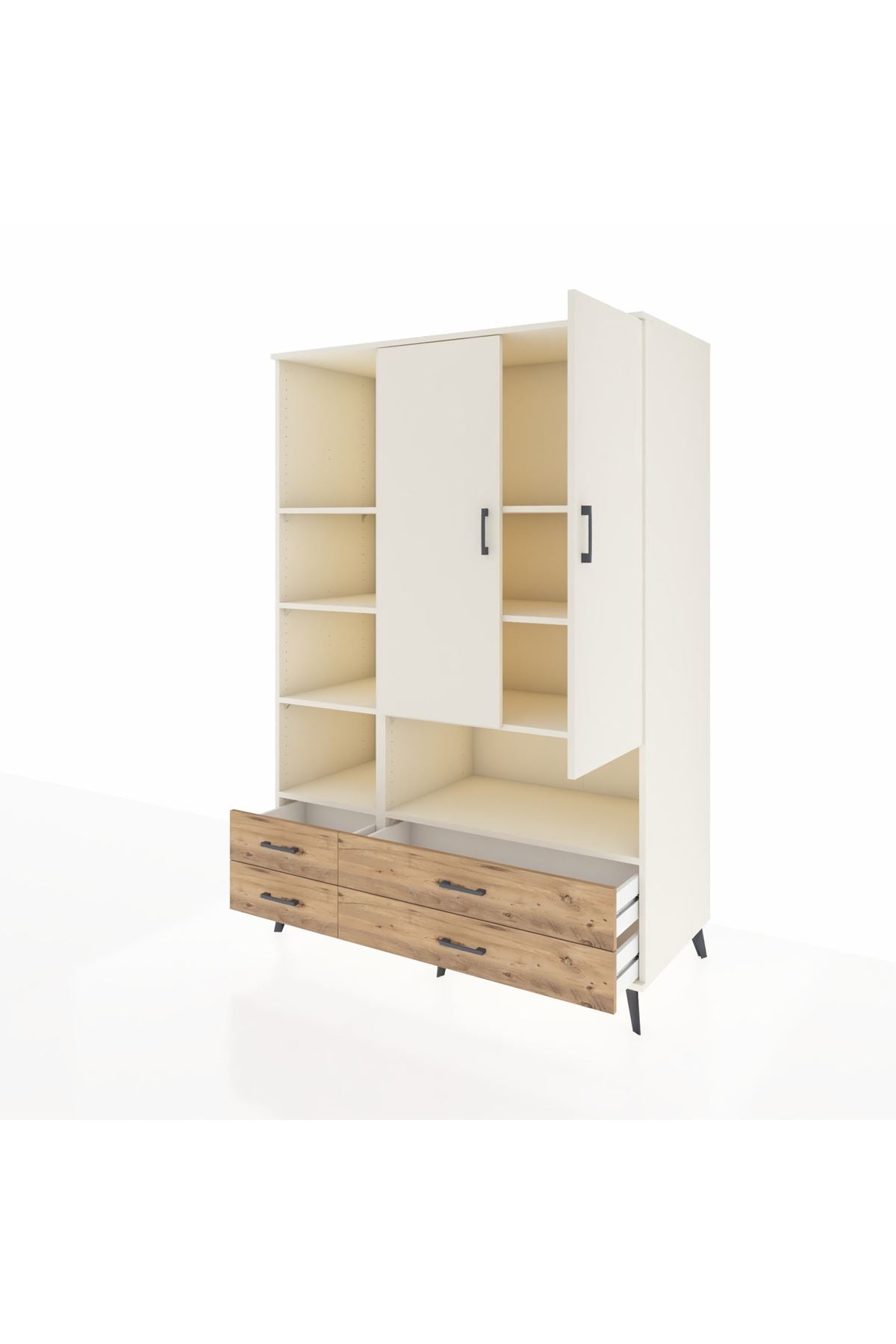 Kronos Dolap 8 Raflı 4 Çekmeceli 2 Kapaklı 132x59x195 Aytaşı-Aytaşı/Çam