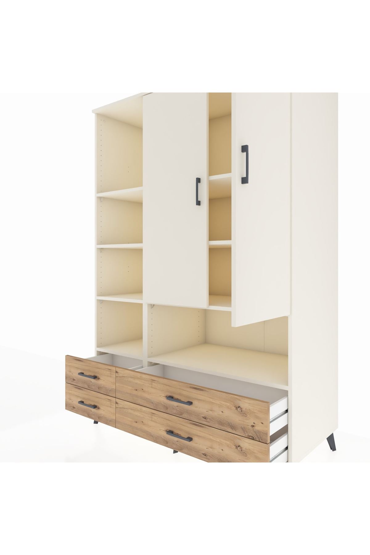 Kronos Dolap 8 Raflı 4 Çekmeceli 2 Kapaklı 132x59x195 Aytaşı-Aytaşı/Çam