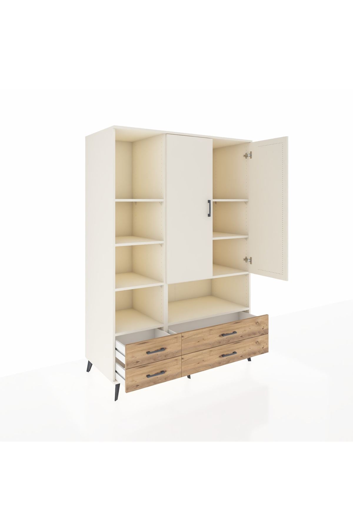 Kronos Dolap 8 Raflı 4 Çekmeceli 2 Kapaklı 132x59x195 Aytaşı-Aytaşı/Çam